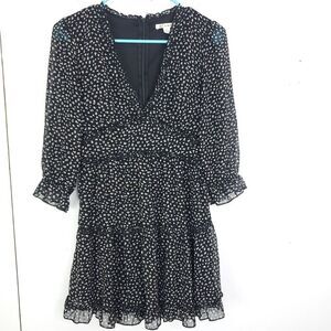 Miami Dress Womens S Babydoll Tiered Speckled Sheer Poet Sleeves Ruffle Trims